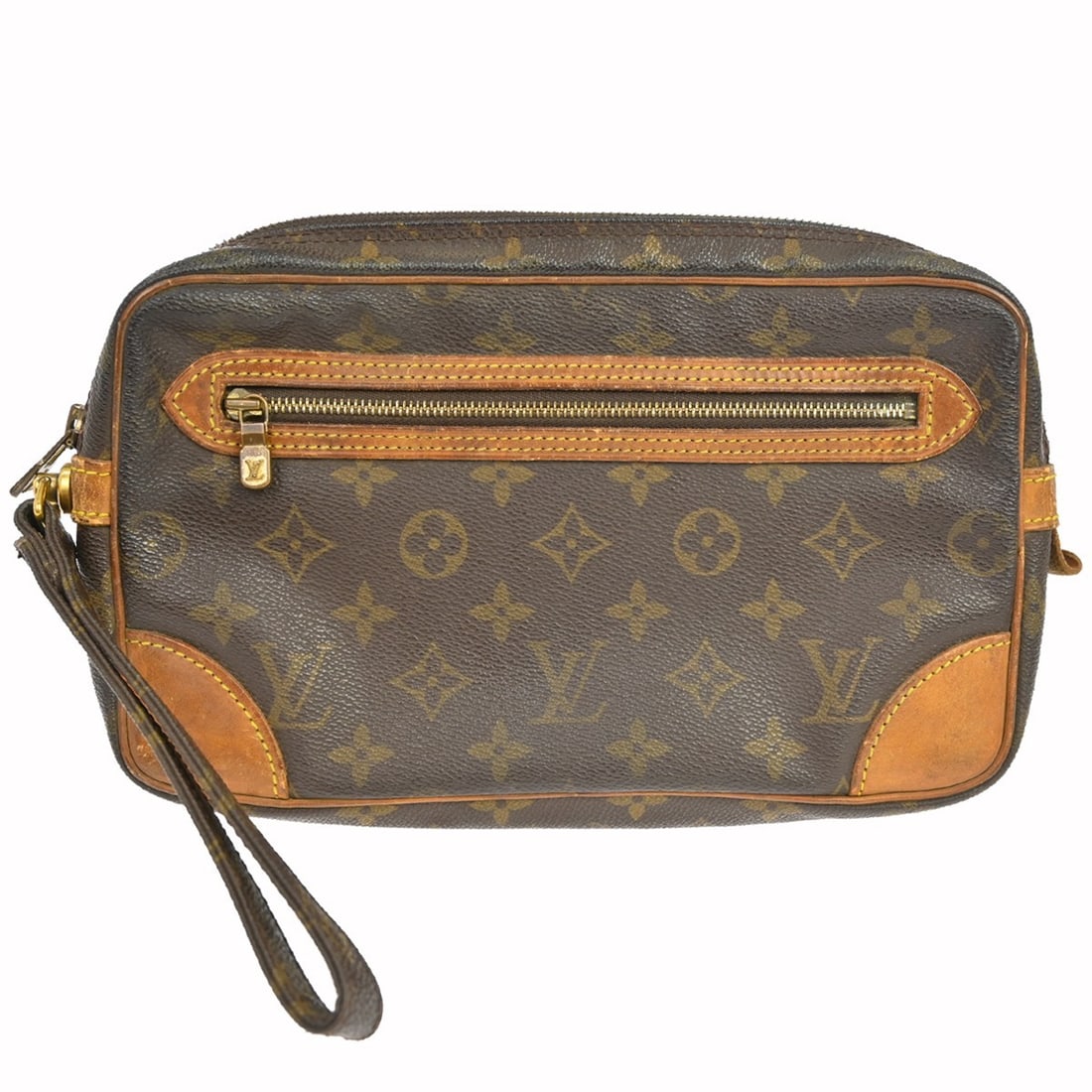 Louis Vuitton Marly Dragonne GM Monogram Clutch M51825: Louis Vuitton Marly Dragonne GM Monogram Clutch M51825 Vintage Louis Vuitton Marly Dragonne GM clutch bag in brown Monogram canvas with leather trim. This unisex clutch features a zipper pocket outsid