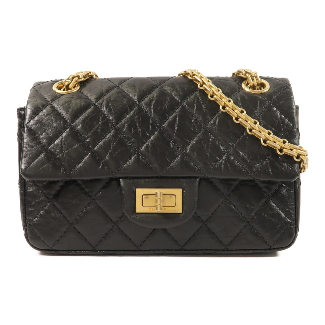 CHANEL 2.55 Mini Shoulder Bag AS0874 Black Calfskin CC GHW: CHANEL 2.55 Mini Shoulder Bag AS0874 Black Calfskin CC GHW CHANEL CC GHW 2.55 Mini Chain Shoulder Bag in black calfskin leather. This shoulder bag is from the 2.55 line and features a turn lock closur