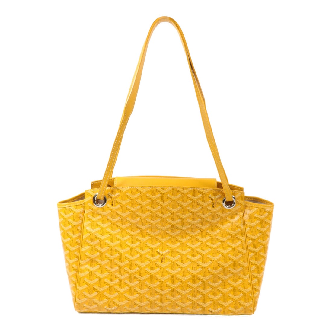 GOYARD Rouette Yellow PVC Coated Canvas Shoulder Bag SHW: GOYARD Rouette Yellow PVC Coated Canvas Shoulder Bag SHW Goyard SHW Rouette shoulder bag in yellow PVC coated canvas. It features a magnetic pocket, one open interior pocket, and comes with storage ba