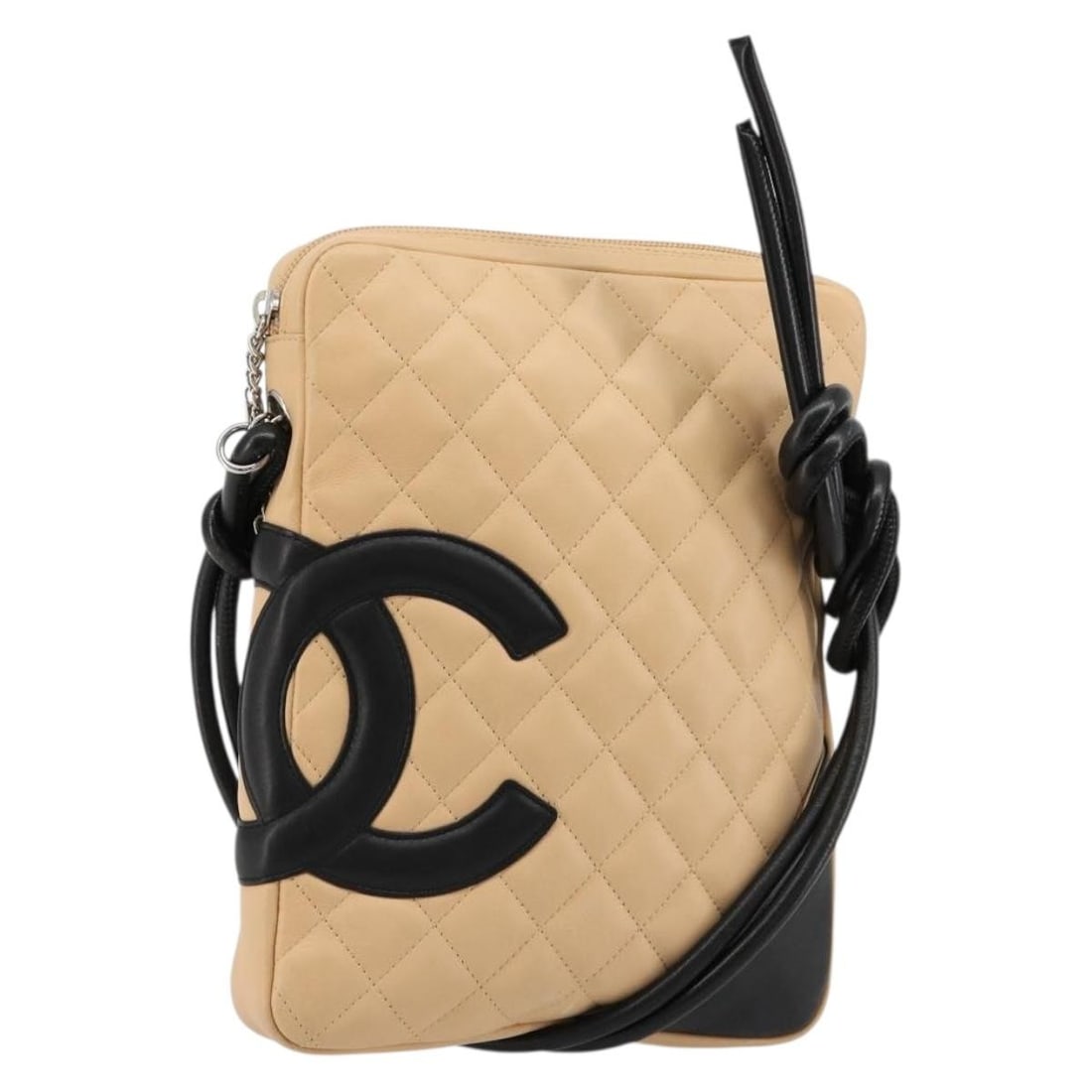 CHANEL Cambon Line Matelasse Leather Shoulder Bag Beige Silver: CHANEL Cambon Line Matelasse Leather Shoulder Bag Beige Silver A CHANEL Matelasse Cambon Line shoulder bag in beige with silver-tone accents, crafted from leather and made in Italy. It comes with a gu