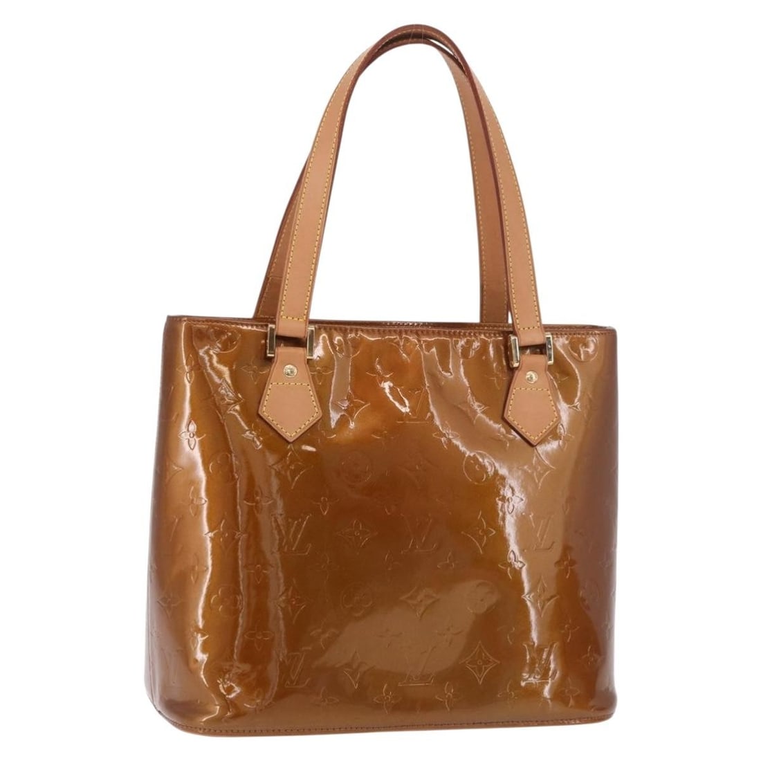 Louis Vuitton Houston M91122 Bronze Monogram Vernis Patent Leather Handbag: Louis Vuitton Houston M91122 Bronze Monogram Vernis Patent Leather Handbag Louis Vuitton Monogram Vernis Houston handbag in bronze patent leather. Made in Spain, this women's handbag shows reasonable 
