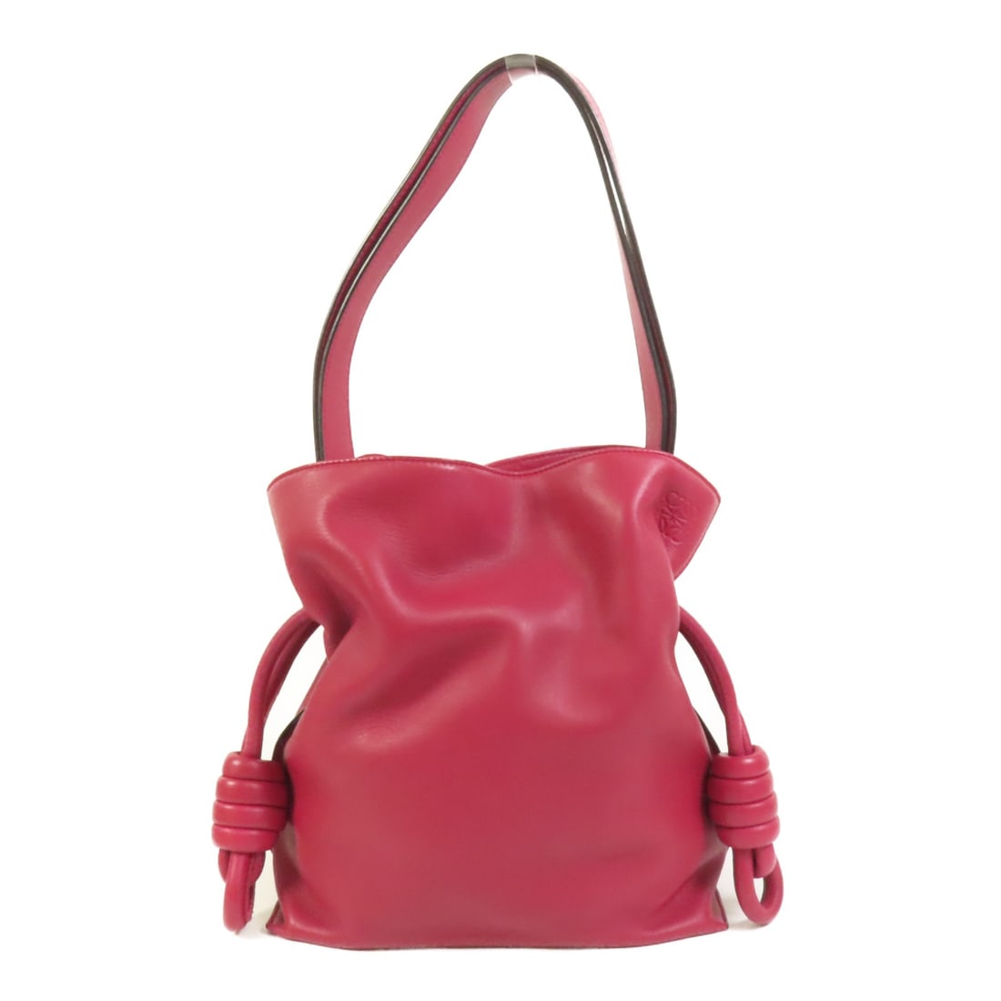 LOEWE Flamenco Knot Red Calfskin Leather Shoulder Bag: LOEWE Flamenco Knot Red Calfskin Leather Shoulder Bag A LOEWE Flamenco Knot shoulder bag in red calfskin (cowhide) leather. Designed for women, it features a regular size, red frame color, and origin 