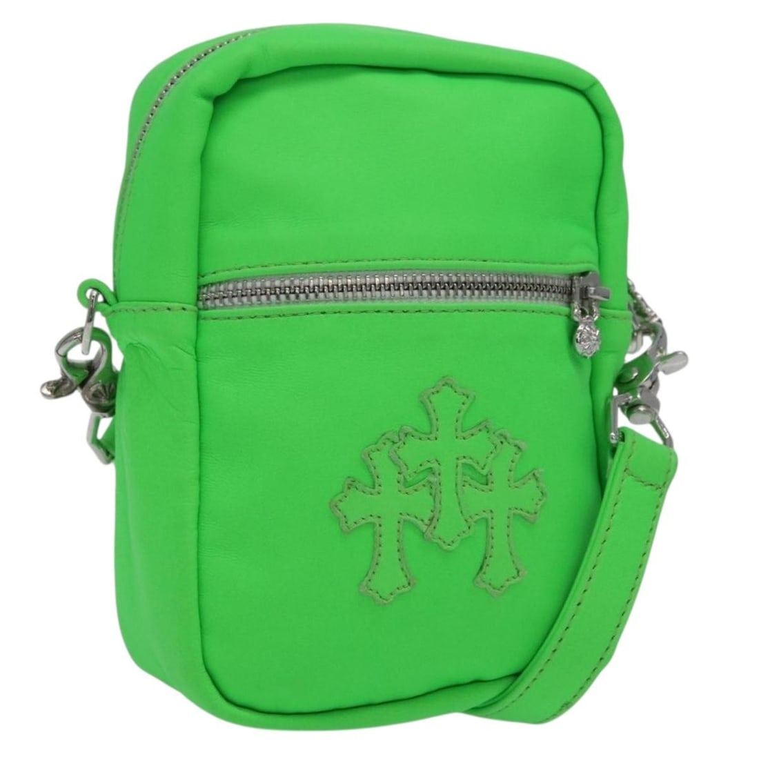 Chrome Hearts Takamini Leather Shoulder Bag Green Silver Dust Bag: Chrome Hearts Takamini Leather Shoulder Bag Green Silver Dust Bag Chrome Hearts Takamini shoulder bag in green and silver leather, made in Japan. It comes with a dust bag and is described as women's s