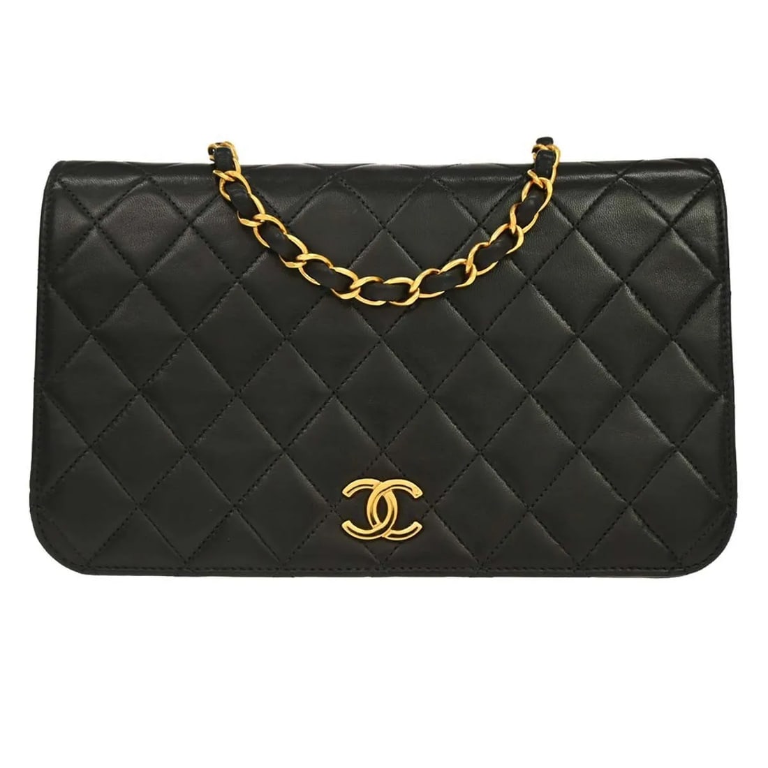 Chanel Vintage Full Flap Black Leather Shoulder Bag: Chanel Vintage Full Flap Black Leather Shoulder Bag Vintage Chanel Full Flap bag in black quilted lambskin leather. This classic design is made in France and remains in very good condition, with light