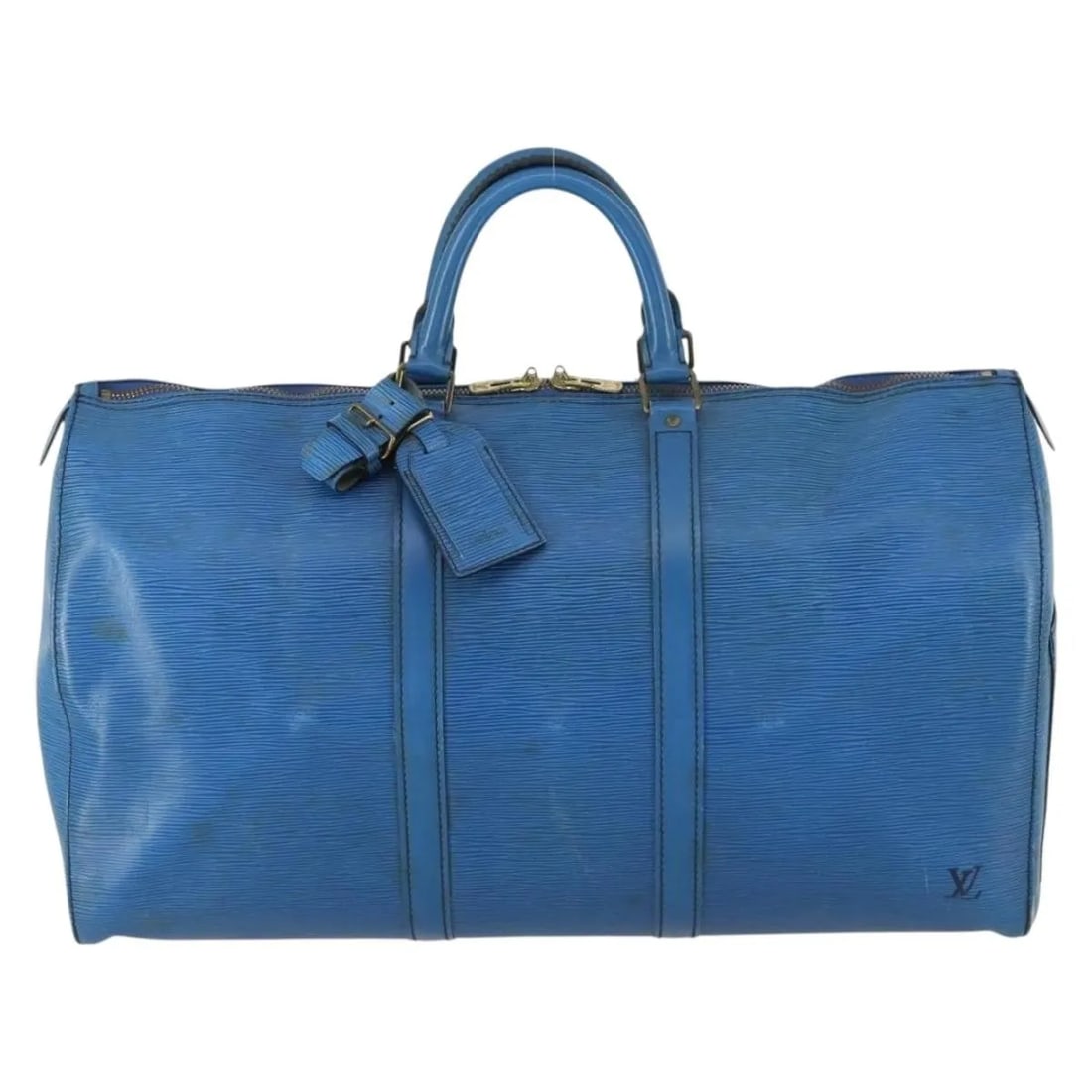 Blue Epi Leather Keepall 52cm Louis Vuitton Travel Bag: Blue Epi Leather Keepall 52cm Louis Vuitton Travel Bag Louis Vuitton Keepall bag crafted from blue Epi leather, designed as a unisex travel accessory. The bag features a spacious interior with a pocke