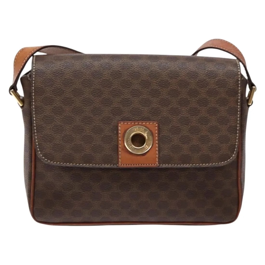 Celine Macadam Canvas and Leather Shoulder Bag Brown 22cm: Celine Macadam Canvas and Leather Shoulder Bag Brown 22cm This Celine Macadam Shoulder Bag is designed for women and crafted from brown canvas with leather accents. Featuring a compact size ideal for 