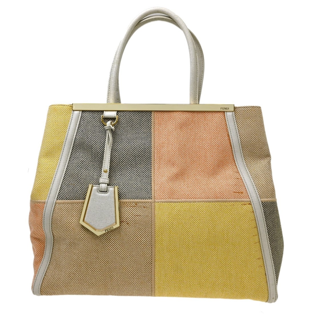 Fendi 2 Jour Medium Tote in Multicolor Canvas Leather 8BH251-G0Y: Fendi 2 Jour Medium Tote in Multicolor Canvas Leather 8BH251-G0Y Fendi 2 Jour tote handbag in multicolor canvas and leather with double handles, magnetic closure, inner zipper pocket, and logo accents
