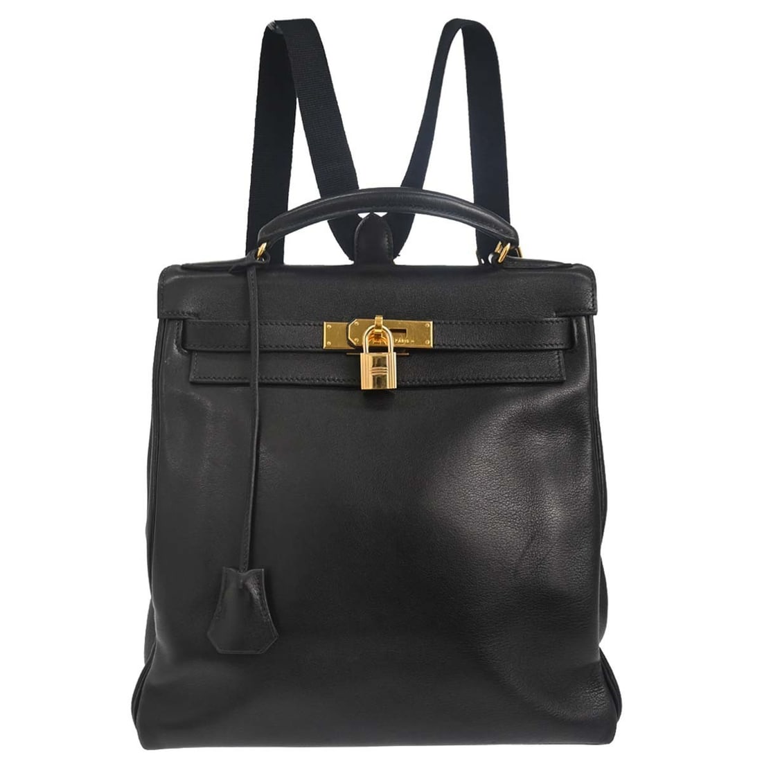Hermes Kelly A Dos GM Black Gulliver Leather Backpack: Hermes Kelly A Dos GM Black Gulliver Leather Backpack Hermes Kelly A Dos GM backpack in black Gulliver leather, made in France. Designed in a medium size for women, this vintage backpack features leat