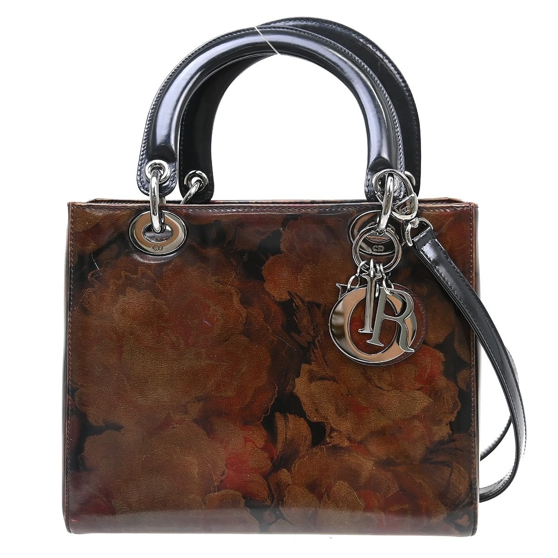 Dior Lady Dior Brown Patent Leather Satchel with Shoulder Strap: Dior Lady Dior Brown Patent Leather Satchel with Shoulder Strap Christian Dior Lady Dior 2way handbag in brown patent leather with quilted accents and a canvas lining. It features a zipper closure, do