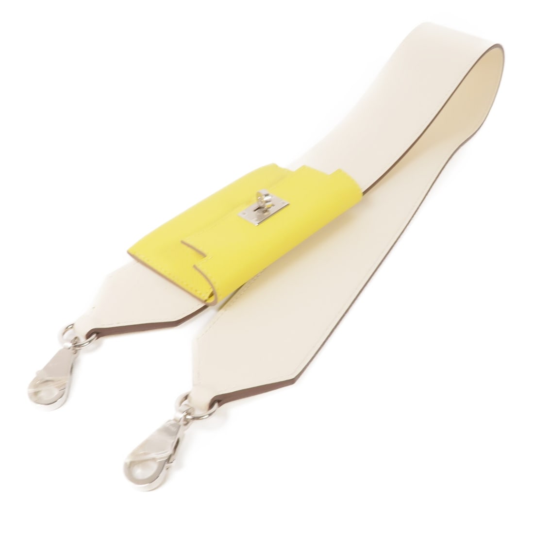 HERMES Kelly Pocket shoulder strap calfskin white yellow PHW: HERMES Kelly Pocket shoulder strap calfskin white yellow PHW HERMES shoulder strap in white and yellow, made from calfskin (cowhide). It is a regular women's accessory from France and comes with stora
