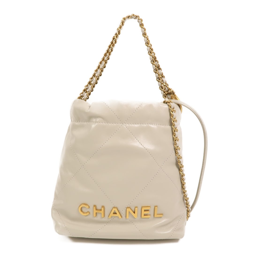 CHANEL Chanel 22 Mini AS3980 Gray Calfskin 2 Way Shoulder Bag: CHANEL Chanel 22 Mini AS3980 Gray Calfskin 2 Way Shoulder Bag A CHANEL Chanel 22 Mini 2 Way Chain Shoulder bag in gray calfskin leather, designed for women and presented in very good AB condition. Thi