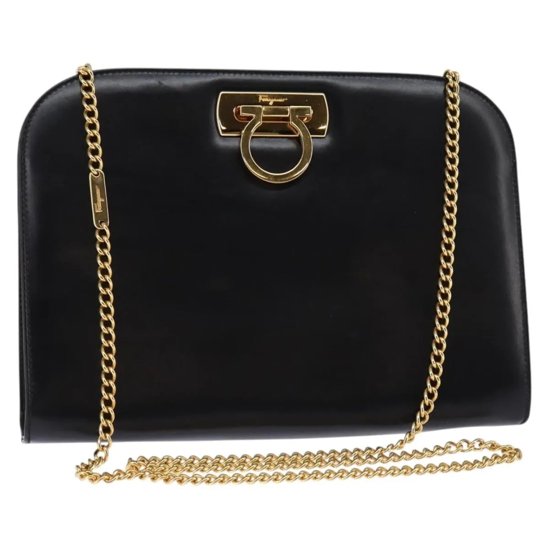 Black Leather Shoulder Bag Salvatore Ferragamo Vintage Gancini Chain: Black Leather Shoulder Bag Salvatore Ferragamo Vintage Gancini Chain This Salvatore Ferragamo Vintage Gancini Chain Shoulder Bag is crafted from black leather and features a classic chain shoulder str