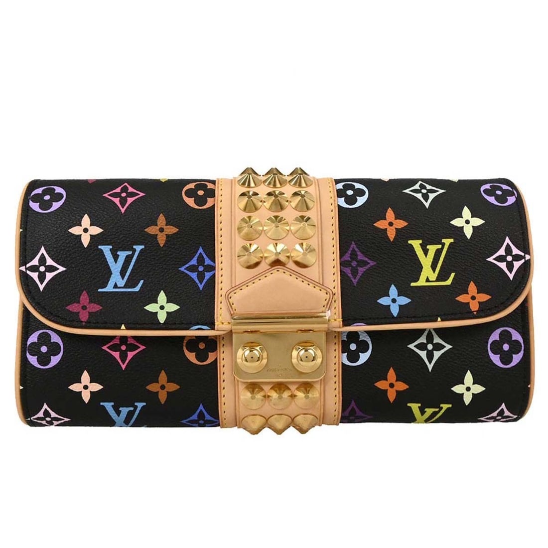 Louis Vuitton Pochette Courtney Black Monogram Multicolor Clutch M45640: Louis Vuitton Pochette Courtney Black Monogram Multicolor Clutch M45640 Louis Vuitton Pochette Courtney clutch in black Monogram Multicolor canvas with leather trim and an Alcantara lining. This women