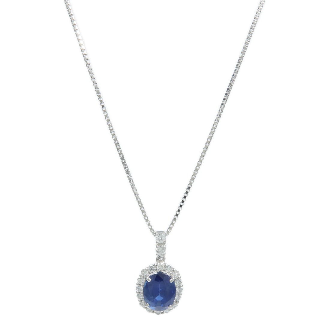 Pt900 Pt850 Platinum Sapphire Diamond Necklace 1.533ct 0.269ct: Pt900 Pt850 Platinum Sapphire Diamond Necklace 1.533ct 0.269ct A women's necklace in blue and clear tones, featuring sapphire and diamond accents set in Pt900 and Pt850 platinum. The piece is describe