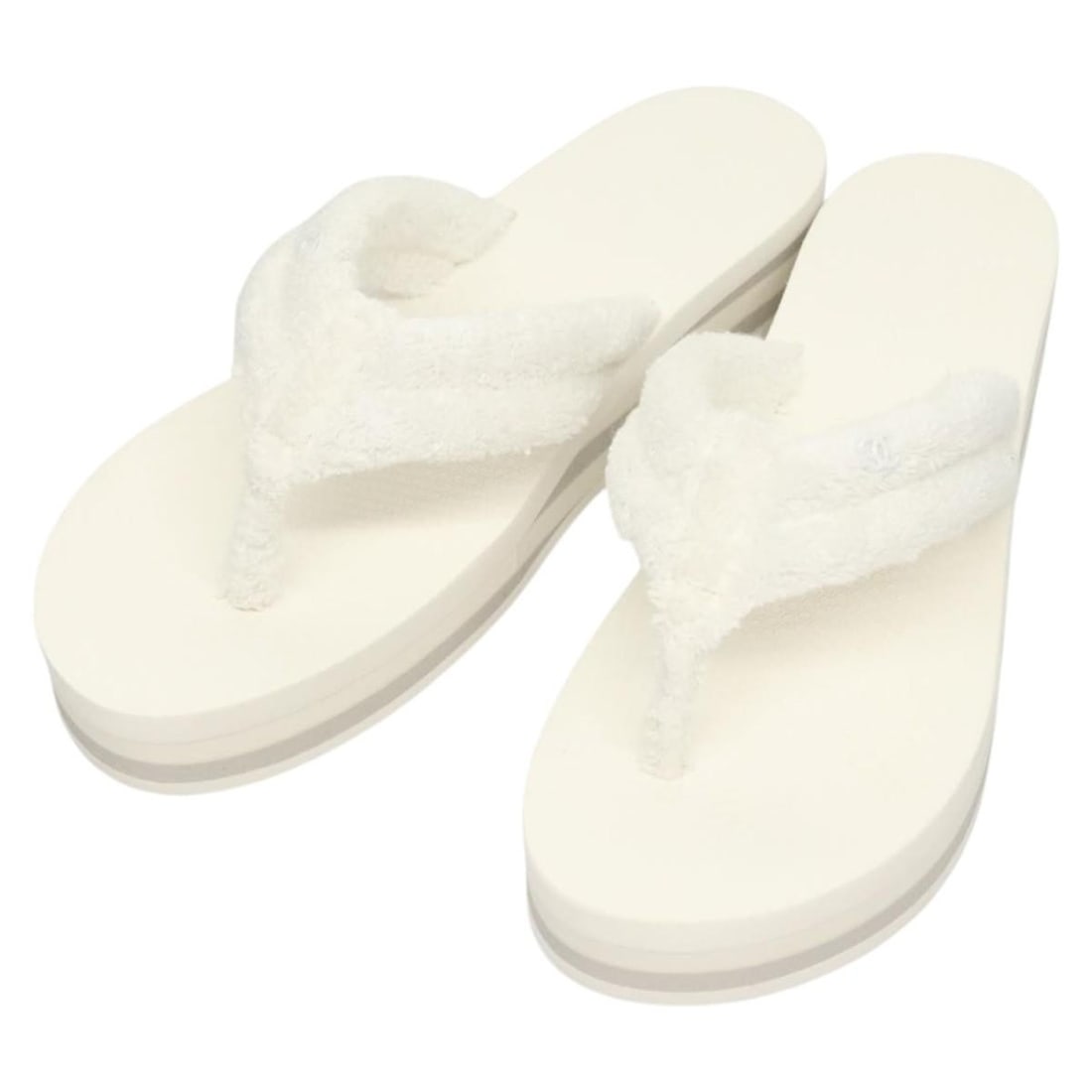CHANEL Cotton Sandals White Size 39C with Dust Bag Box: CHANEL Cotton Sandals White Size 39C with Dust Bag Box CHANEL beach sandals in white cotton, size 39C. Made in Italy and presented with a dust bag and item box. The item is described as being in prist