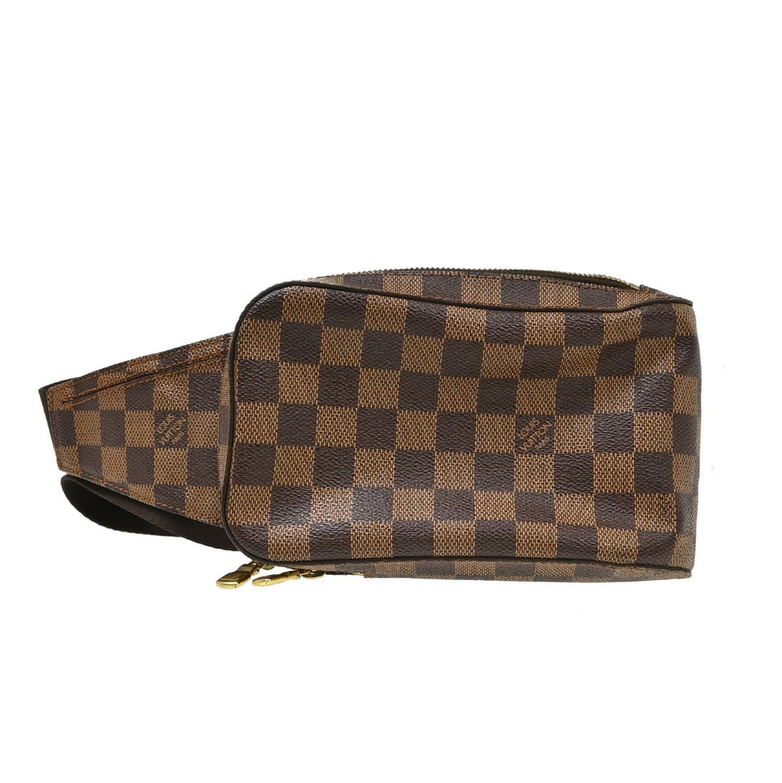 Louis Vuitton Melville Damier Ebene belt bag N51994: Louis Vuitton Melville Damier Ebene belt bag N51994 Vintage Louis Vuitton Geronimos bum bag in brown Damier canvas with leather trim and an adjustable strap. This zip-closure belt bag features two ext
