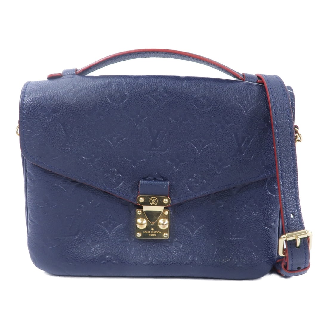 Louis Vuitton Pochette Metis M44071 Monogram Empreinte 2 Way Bag: Louis Vuitton Pochette Metis M44071 Monogram Empreinte 2 Way Bag A Louis Vuitton Pochette Metis 2-way shoulder bag in Monogram Empreinte and calfskin (cowhide), presented in navy and red. It features 