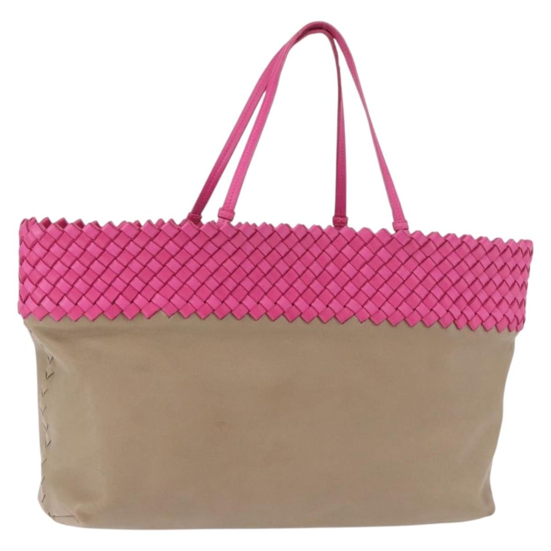Bottega Veneta Intrecciato Leather Tote in Pink Beige: Bottega Veneta Intrecciato Leather Tote in Pink Beige Bottega Veneta Intrecciato tote bag in pink and beige leather, made in Italy. This women's tote features a classic woven design and includes only 