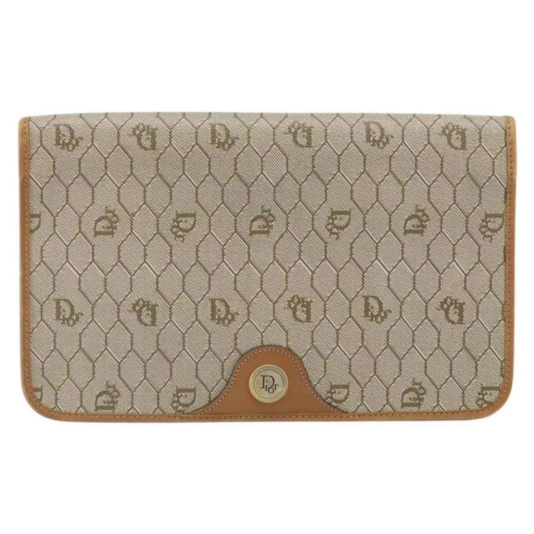 Christian Dior Vintage Honeycomb Canvas Clutch Beige France: Christian Dior Vintage Honeycomb Canvas Clutch Beige France A vintage honeycomb clutch by Christian Dior in beige canvas. This female handbag is made in France and measures 25 cm x 16 cm x 2 cm. It is