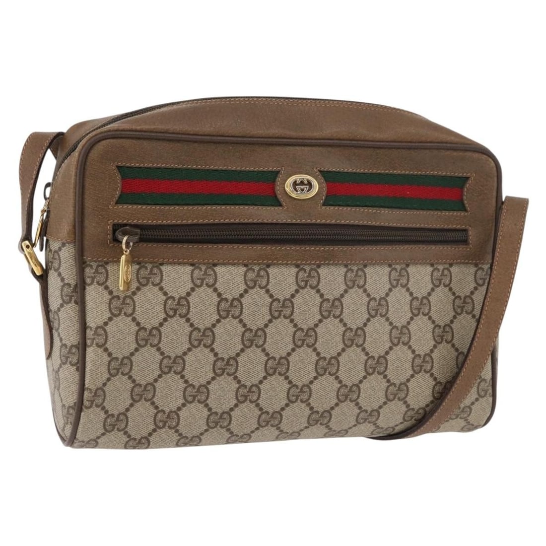 Gucci 119 02 088 Shoulder Bag GG Supreme Web PVC Leather Beige Gold: Gucci 119 02 088 Shoulder Bag GG Supreme Web PVC Leather Beige Gold Gucci GG Supreme Web Sherry Line shoulder bag in beige and gold PVC leather with GG canvas. Made in Italy, this women's bag features