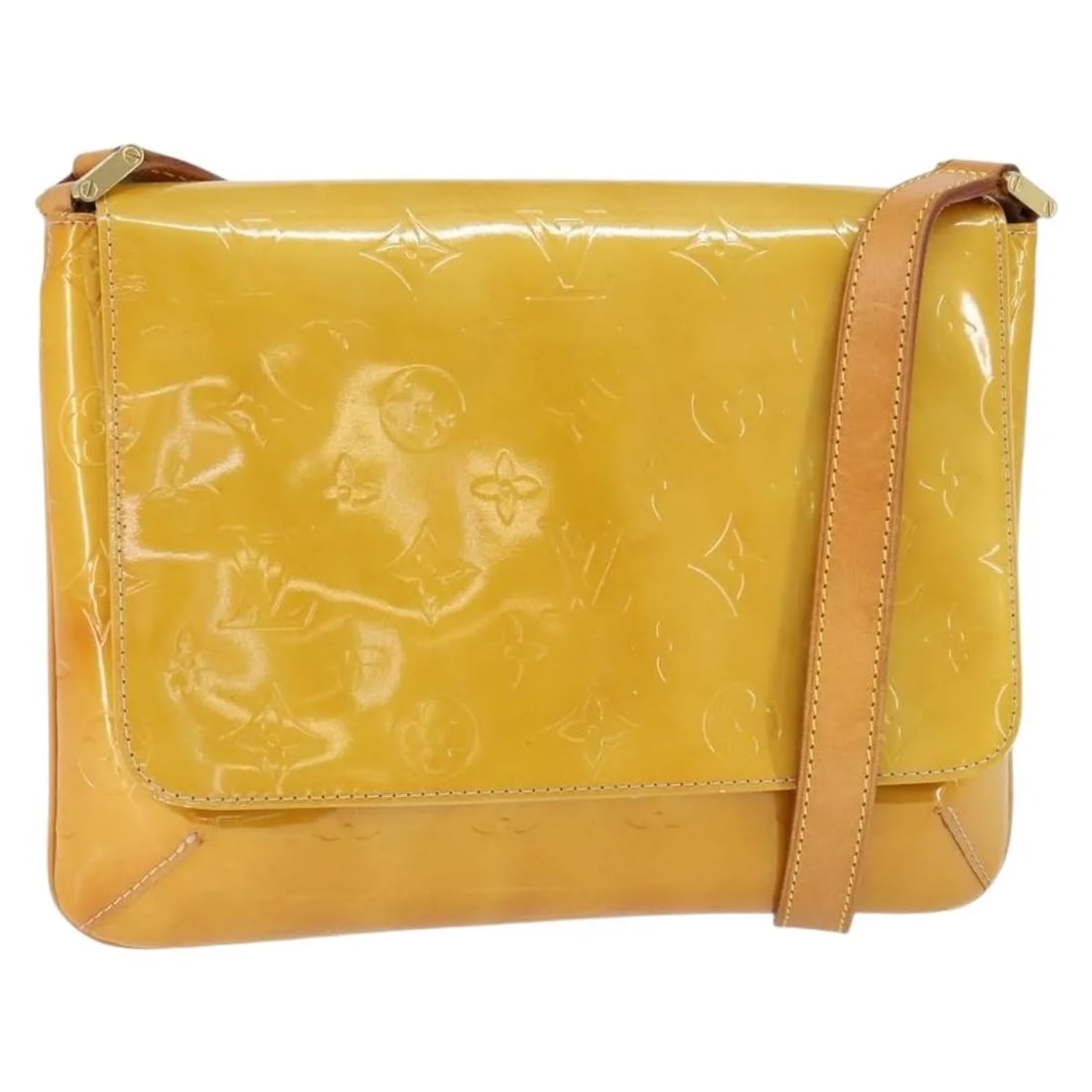 Louis Vuitton Patent Leather Thompson Street Purse Beige 26cm: Louis Vuitton Patent Leather Thompson Street Purse Beige 26cm This pre-owned Louis Vuitton Thompson Street handbag features beige patent leather with the iconic Monogram Vernis finish. Designed for wo
