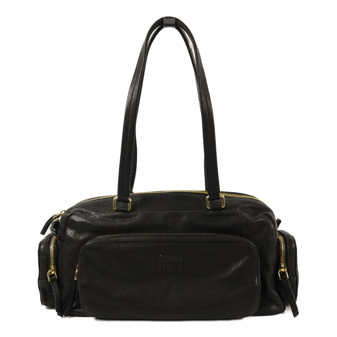 Miu Miu Mytheresa Black Calfskin Shoulder Bag: Miu Miu Mytheresa Black Calfskin Shoulder Bag A Miu Miu shoulder bag in black calfskin leather with gold-tone hardware. The bag features multiple pockets and comes with storage bags. Condition is list