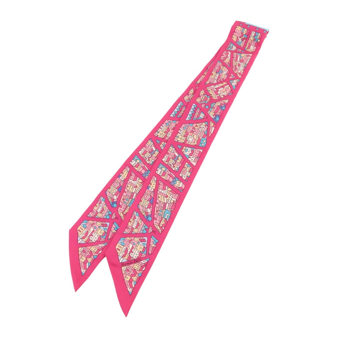Hermes Twilly Silk Scarf Pink Blue Multicolor: Hermes Twilly Silk Scarf Pink Blue Multicolor Hermes Twilly scarf in silk with a pink, blue, and multicolor design. It is a women's regular-size scarf made in France and comes with a storage box. Cond