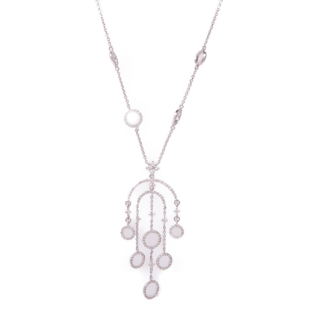 18K White Gold Diamond Necklace for Women: 18K White Gold Diamond Necklace for Women Diamond necklace in 18K white gold (K18WG) with clear diamonds. Designed for women, this regular-size necklace has a neck rotation length of 36/38/42 cm (14.2