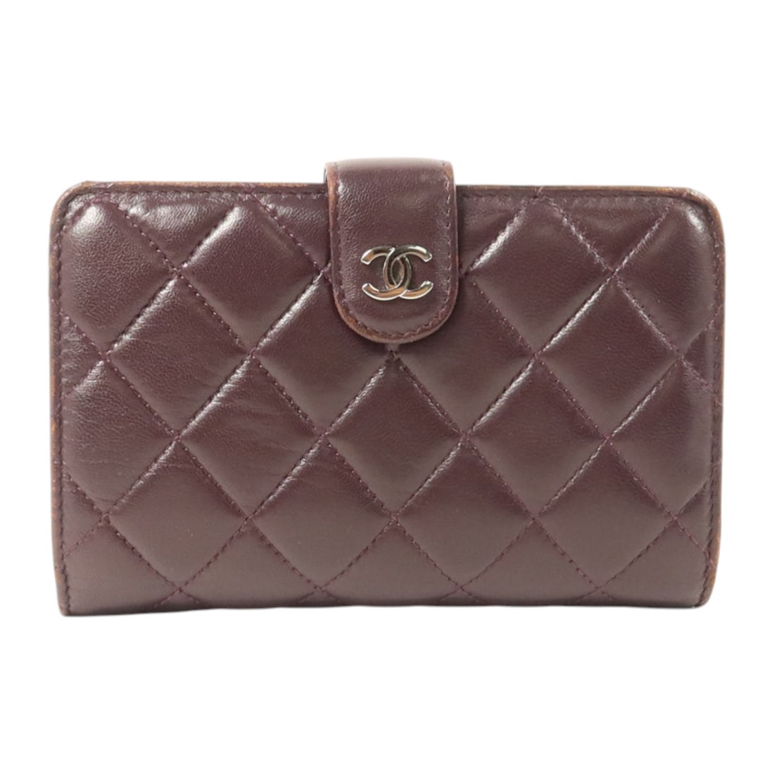 CHANEL CC Bifold Long Wallet Purple Lambskin SHW: CHANEL CC Bifold Long Wallet Purple Lambskin SHW CHANEL long bifold wallet in purple lambskin (sheep leather) with silver-tone hardware. It features a hook button closure, one wallet compartment, five