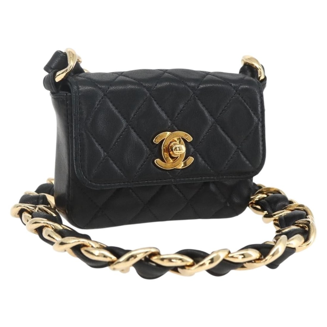 Black Lambskin CHANEL Mini Matelasse 11 Shoulder Bag with Chain: Black Lambskin CHANEL Mini Matelasse 11 Shoulder Bag with Chain This CHANEL Chain Mini Matelasse 11 Shoulder Bag features luxurious black lambskin leather with gold accents and the iconic CC logo. Des