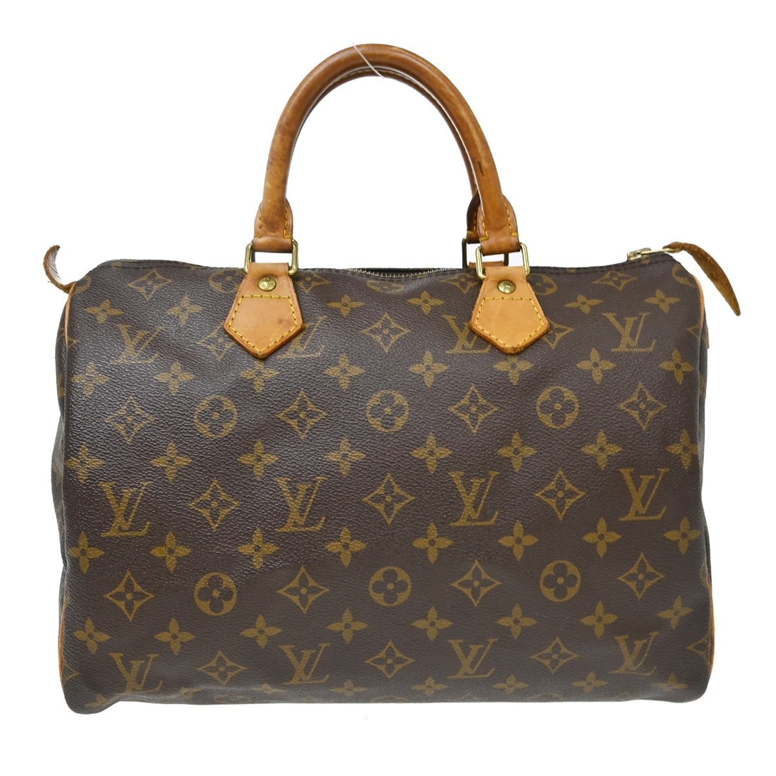 Louis Vuitton Speedy 30 Monogram Canvas Satchel M41526: Louis Vuitton Speedy 30 Monogram Canvas Satchel M41526 Vintage Louis Vuitton Speedy 30 handbag in brown monogram canvas with leather double handles and a zip closure. This satchel-style top handle bag