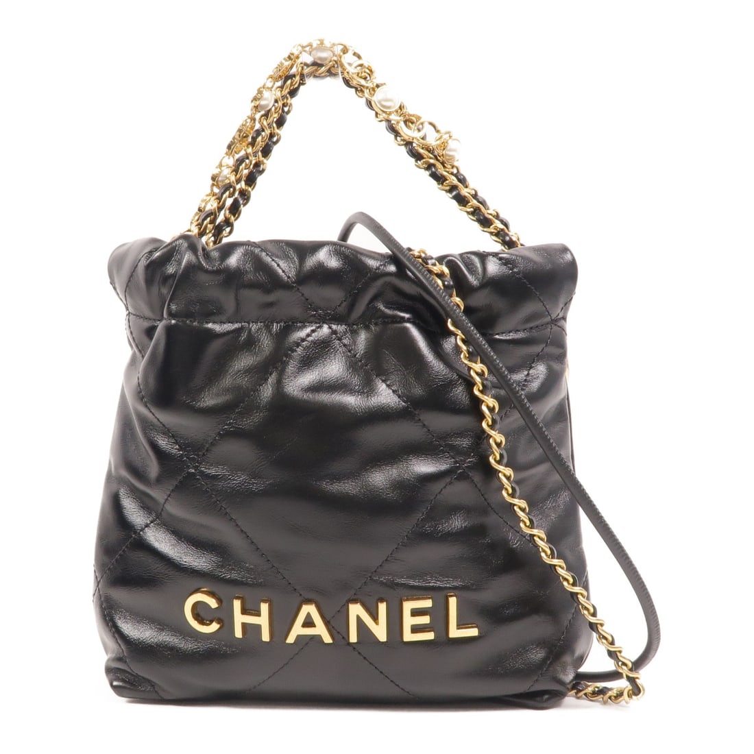 CHANEL AS3980 Chanel 22 Mini Calfskin 2way Shoulder Bag Black: CHANEL AS3980 Chanel 22 Mini Calfskin 2way Shoulder Bag Black CHANEL CC Chanel 22 Mini Chain Shoulder Bag AS3980 is a 2-way shoulder bag crafted from black calfskin (cowhide). It is designed for women