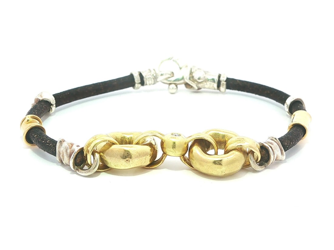 Misani Milano Cleopatra leather bracelet 18k gold sterling silver diamond (1 of 9)