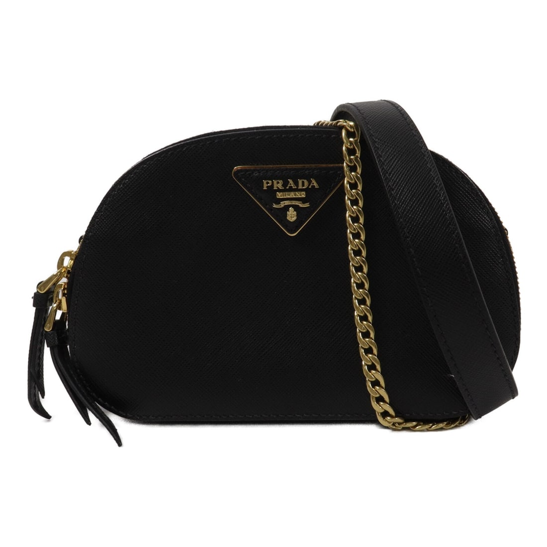 PRADA Odette 1BL023 calfskin convertible belt bag black: PRADA Odette 1BL023 calfskin convertible belt bag black Convertible belt bag/waist bag by PRADA in black calfskin (cowhide). It features a shoulder strap and chain accessory, with one inside open pock