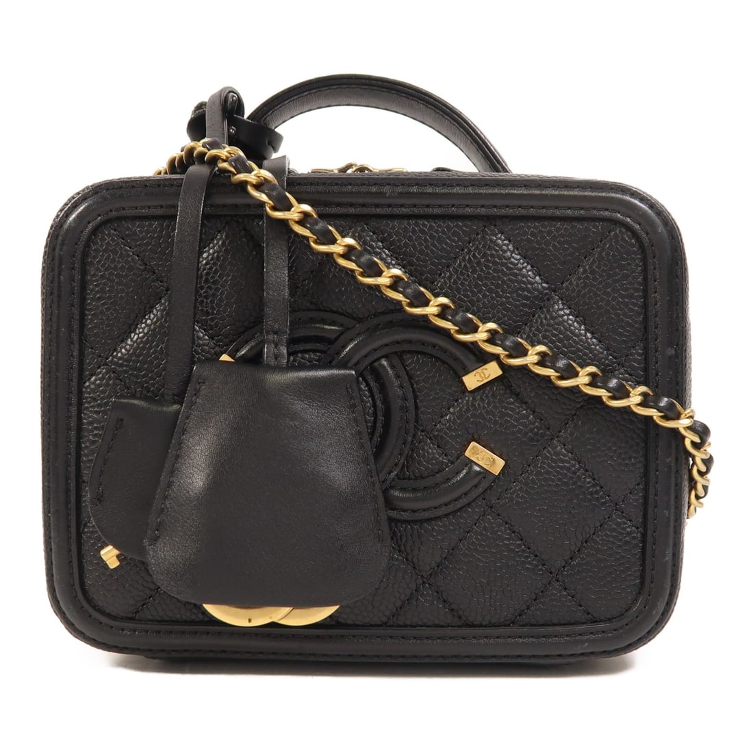 CHANEL A93342 CC Vanity Case 2 Way Shoulder Bag Black Calfskin: CHANEL A93342 CC Vanity Case 2 Way Shoulder Bag Black Calfskin CHANEL CC GHW Vanity Case 2 Way Shoulder Bag, model A93342, in black calfskin (cowhide). This women's regular-size bag is a 2-way shoulde