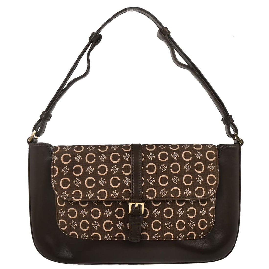 CELINE Macadam Brown Canvas Top Handle Small Handbag Italy: CELINE Macadam Brown Canvas Top Handle Small Handbag Italy Celine Macadam handbag in brown canvas and leather, made in Italy. It features a top handle style, logo accent, and a small size suitable for