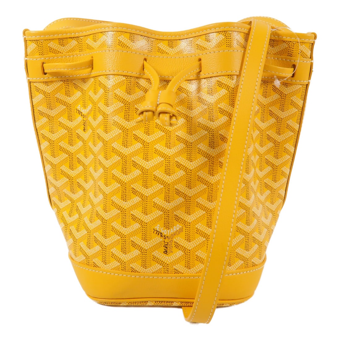 Goyard Petit Flot Yellow Coated Canvas Bucket Shoulder Bag: Goyard Petit Flot Yellow Coated Canvas Bucket Shoulder Bag A GOYARD Petit Flot bucket shoulder bag in yellow, crafted from PVC coated canvas. It features a shoulder strap with an adjustable length of 