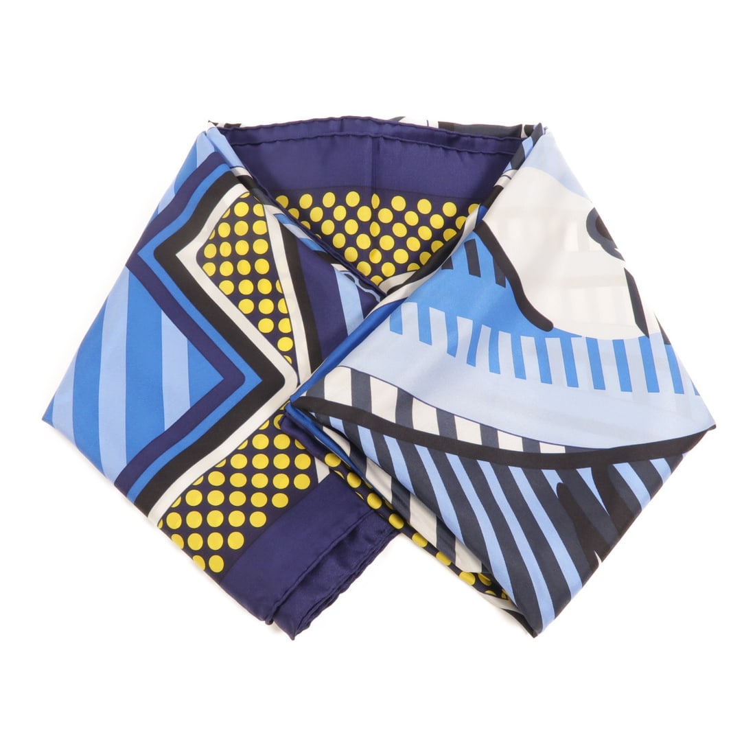 HERMES Blue Silk Scarf 140X140 France: HERMES Blue Silk Scarf 140X140 France Hermes silk scarf in blue, designed for women and offered in regular size. It is made in France and comes with a storage box. Condition is AB: Very Good. Specific