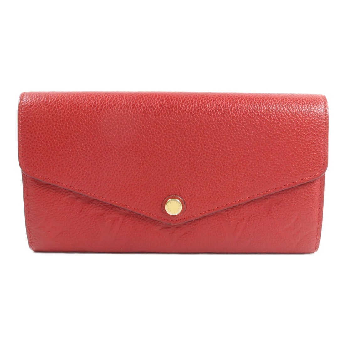 Louis Vuitton Sarah M61181 long wallet red Monogram Empreinte calfskin: Louis Vuitton Sarah M61181 long wallet red Monogram Empreinte calfskin Louis Vuitton Sarah long wallet in red Monogram Empreinte and calfskin (cowhide). It features a hook button closure and a practic