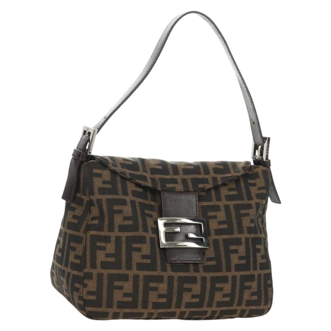 Fendi Mamma Baguette Shoulder Bag in Black Brown Zucca Canvas: Fendi Mamma Baguette Shoulder Bag in Black Brown Zucca Canvas Authentic Fendi Mamma Baguette shoulder bag in black and brown Zucca canvas. This women's bag includes a dust bag and is made in Italy. Co