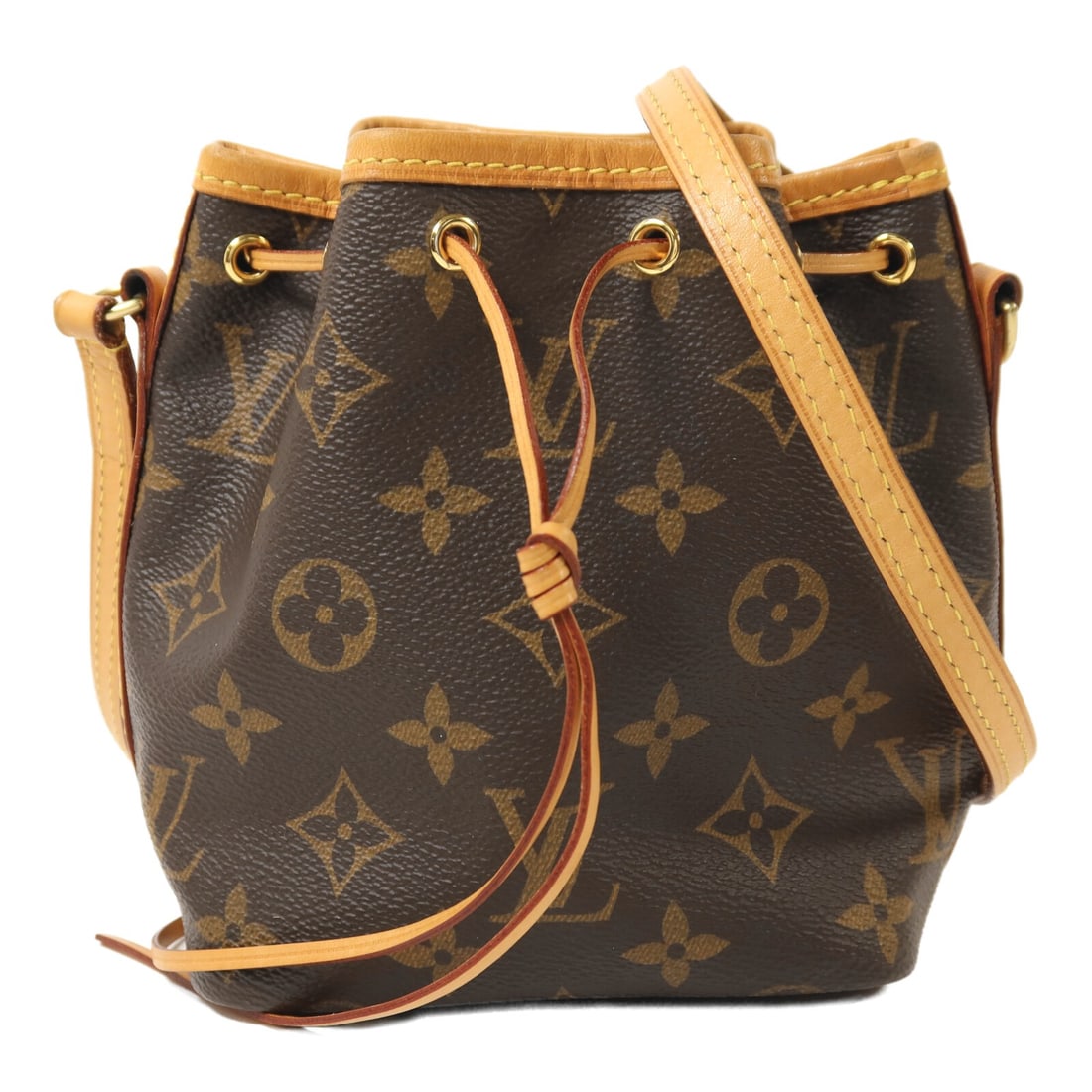 Louis Vuitton Nano Noe Monogram Shoulder Bag M41346 Brown: Louis Vuitton Nano Noe Monogram Shoulder Bag M41346 Brown A Louis Vuitton Nano Noe shoulder bag in brown Monogram x PVC coated canvas with gold-tone hardware. It is a women's regular-size bag made in 