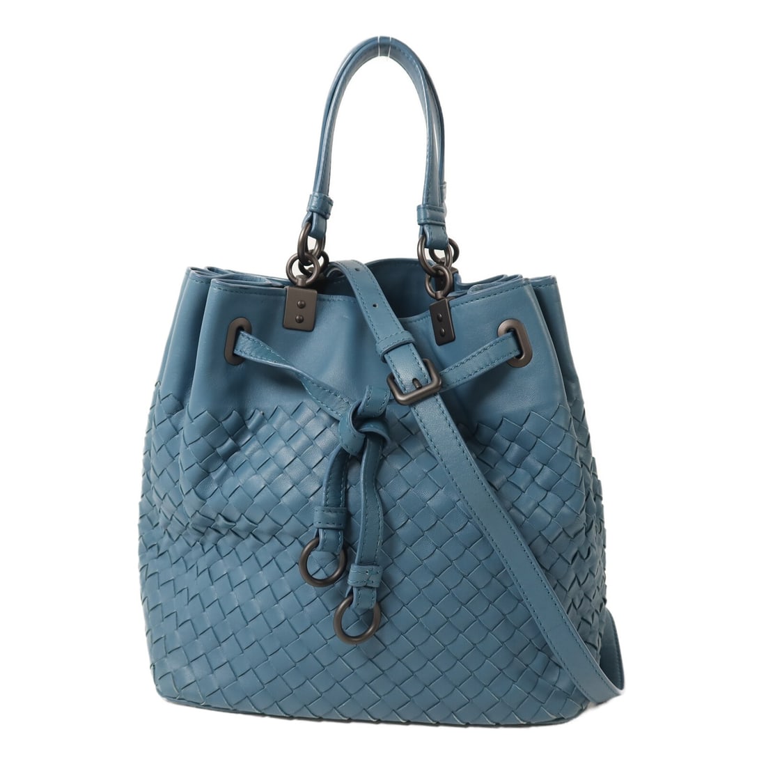 Bottega Veneta 2 Way Shoulder Bag Blue Calfskin Leather (1 of 16)