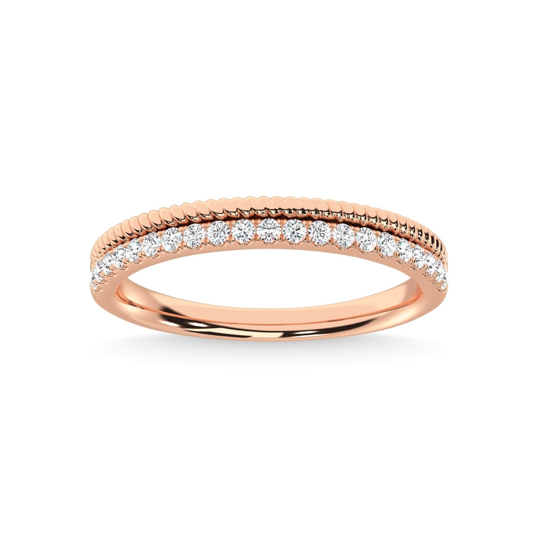 14K Rose Gold Diamond 1/5 Ct.Tw. Stackable Band: 14K Rose Gold Diamond 1/5 Ct.Tw. Stackable Band 14k Rose Gold Stone Color: G-h Stone Clarity: I2 Each ring is presented in standard size 6.5. Complimentary resizing is available between sizes 510 (in 