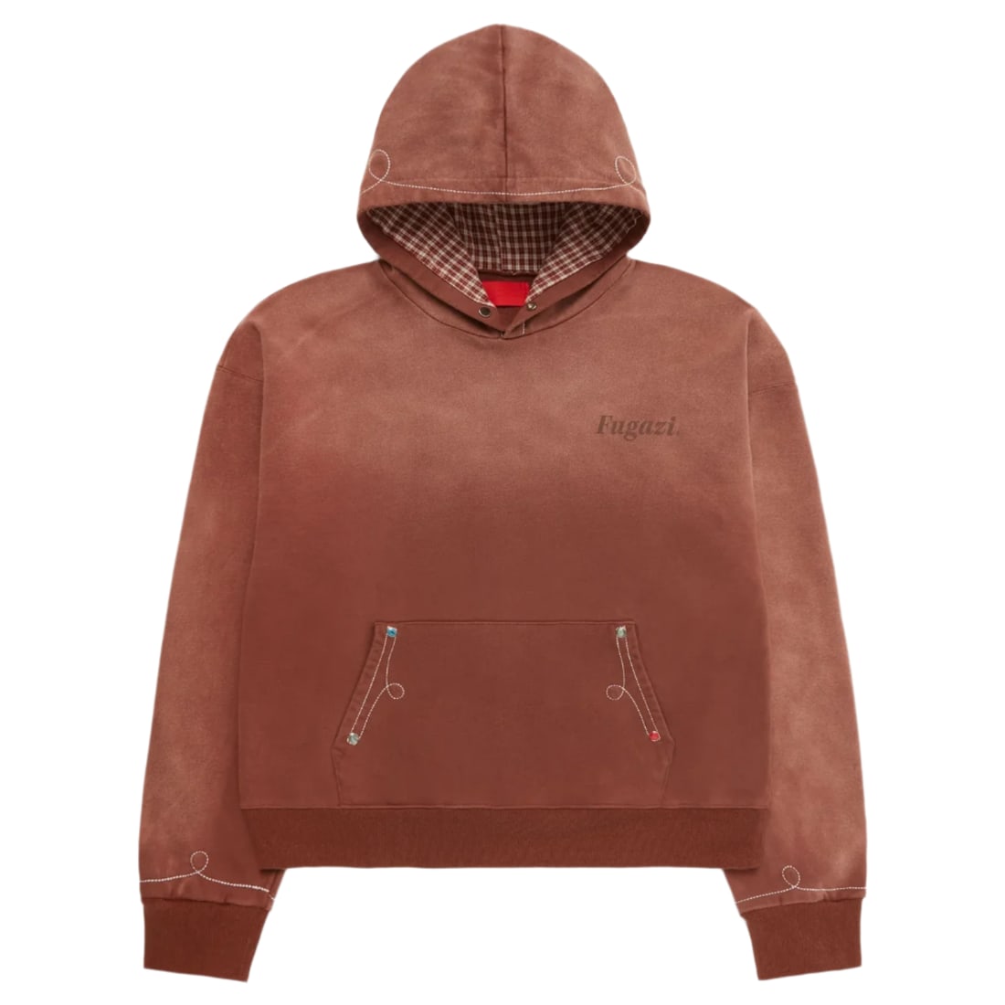 Fugazi Stone Rivet brown hoodie size Large: Fugazi Stone Rivet brown hoodie size Large This authentic Fugazi Stone Rivet hoodie features a faded brown color and is offered in size Large. The hoodie is in un-used, unworn condition, making it a g