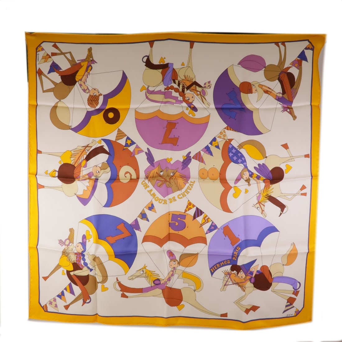 Hermes Carre 65 Silk Scarf Beige Orange Purple France (1 of 7)