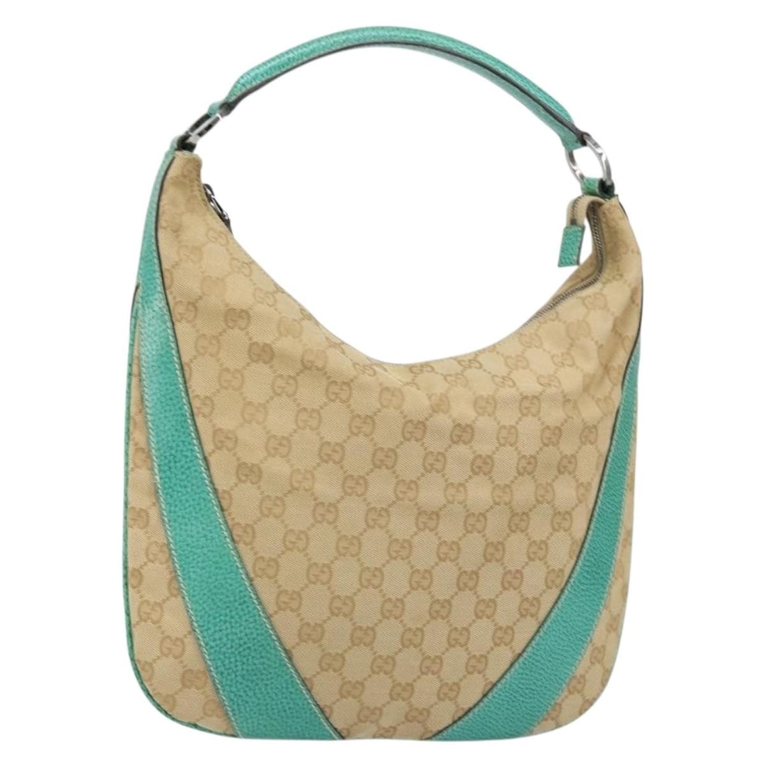 Gucci 134357 GG Canvas Beige Shoulder Bag Silver Tone: Gucci 134357 GG Canvas Beige Shoulder Bag Silver Tone Beige and silver Gucci shoulder bag in GG Canvas, made in Italy. The bag is described as being in B condition with reasonable wear and tear, and i