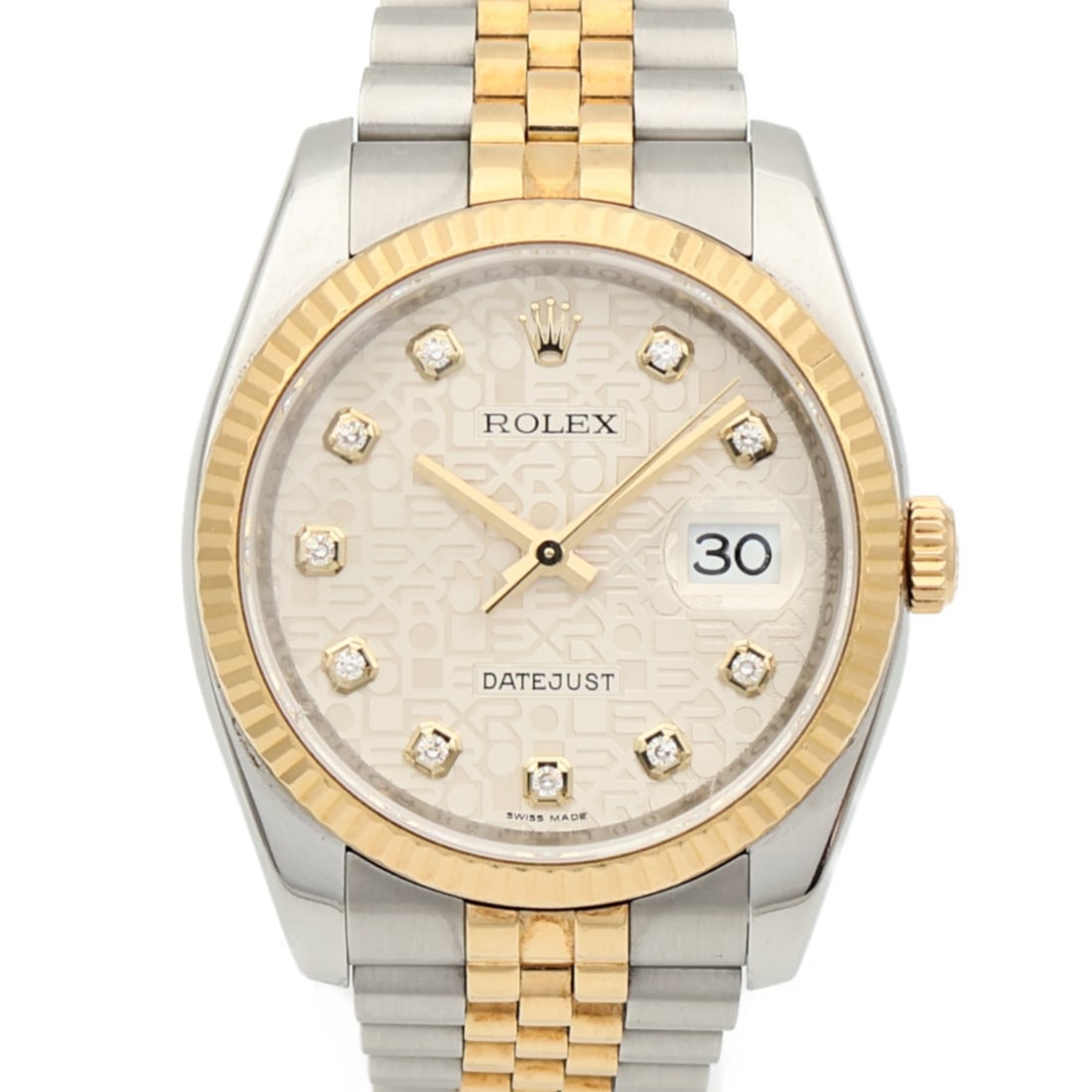 Rolex 116233G Datejust mens automatic watch steel 18K yellow gold diamond: Rolex 116233G Datejust mens automatic watch steel 18K yellow gold diamond This ROLEX Datejust automatic watch, model 116233G, features an 18K yellow gold and stainless steel construction with diamond 