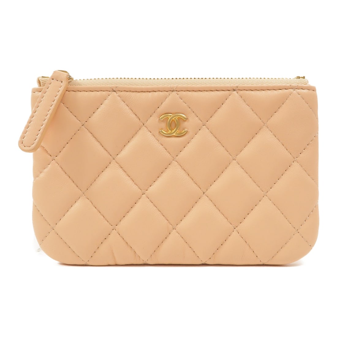CHANEL Classic Mini Pouch Beige Lambskin CC GHW: CHANEL Classic Mini Pouch Beige Lambskin CC GHW A CHANEL CC classic mini pouch in beige lambskin leather with gold-tone hardware. The pouch is presented in very good AB condition and comes with the li