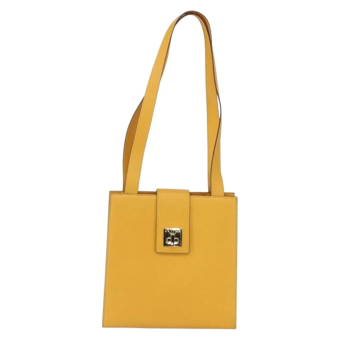 Celine Vintage Shoulder Bag Yellow Leather 25cm x 25cm x 8cm: Celine Vintage Shoulder Bag Yellow Leather 25cm x 25cm x 8cm This Celine vintage shoulder bag is crafted from yellow leather and designed for women. It features a compact and structured silhouette sui