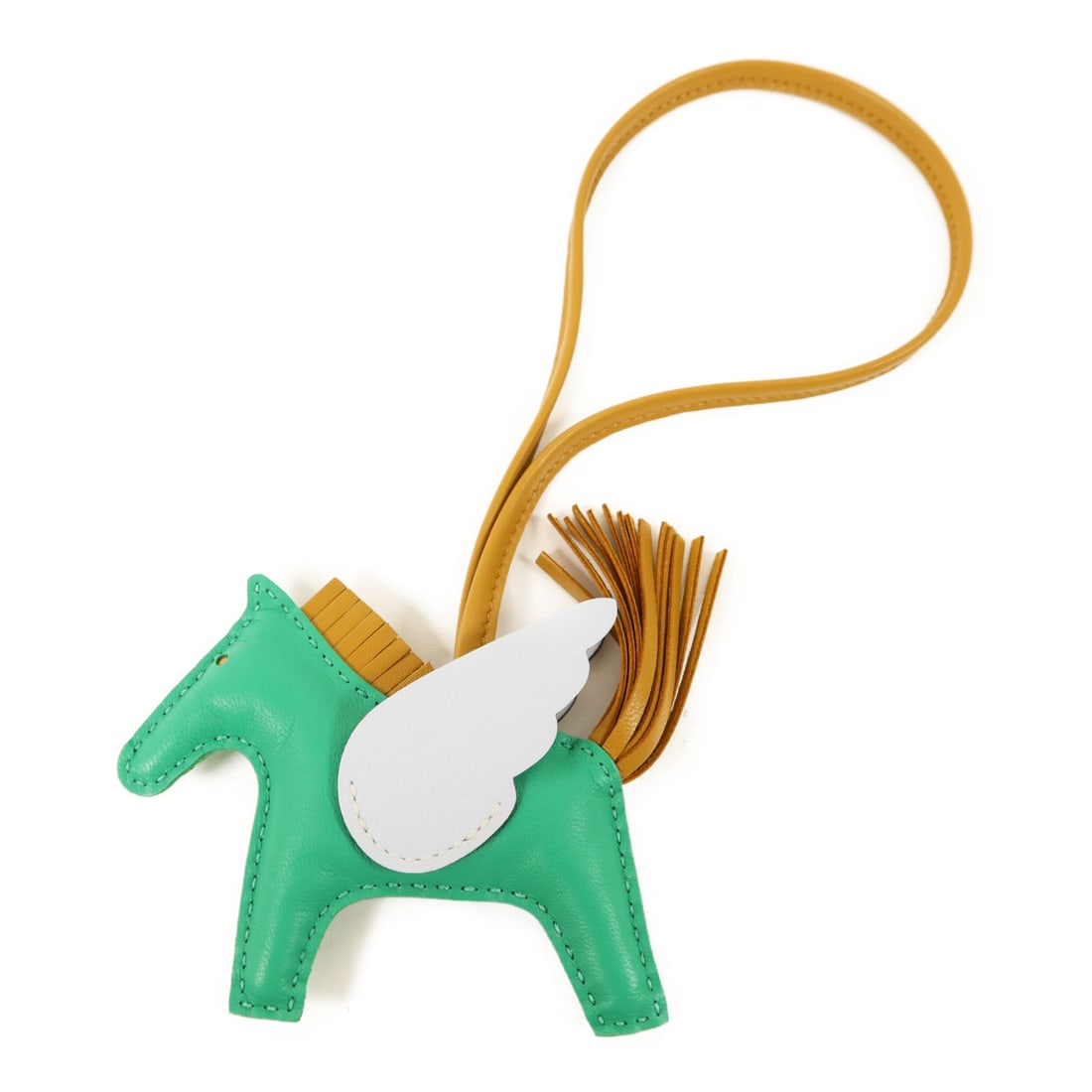 Hermes Rodeo Pegase PM lambskin bag charm Menthe Bleu Pale Sesame: Hermes Rodeo Pegase PM lambskin bag charm Menthe Bleu Pale Sesame Hermes Rodeo Pegase PM charm made from Milo lambskin (sheep leather) in Menthe, Bleu Pale, and Sesame. It is a women's regular-size ch